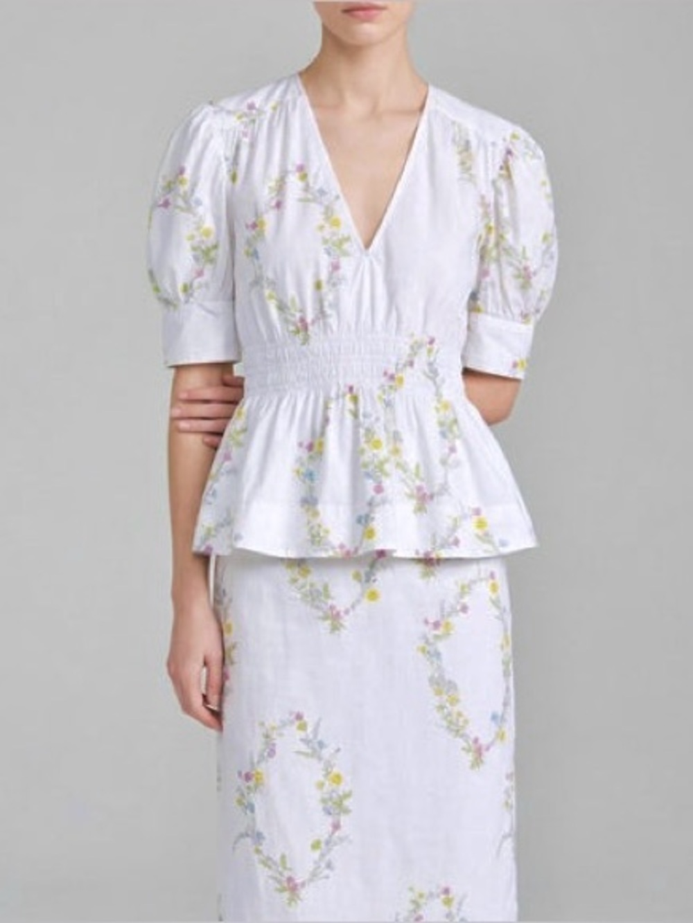 ⭐️Firm$Drop✨GANNI blouse White Floral poplin Peplum